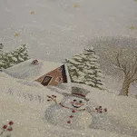 Nakładka świąteczna 100x100 1163 gobelinowa popielata z motywem zimowym i połyskującą złotą nicią - 3