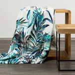 Koc 150x200 PILAR biały z nadrukiem turkusowo granatowych egzotycznych liści Design 91 - 4