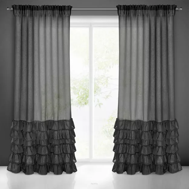 Firana na taśmie 140x250 DOLLY czarna z falbanami