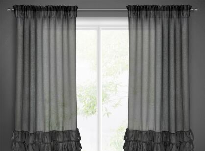 Firana na taśmie 140x250 DOLLY czarna z falbanami