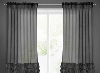 Firana na taśmie 140x250 DOLLY czarna z falbanami