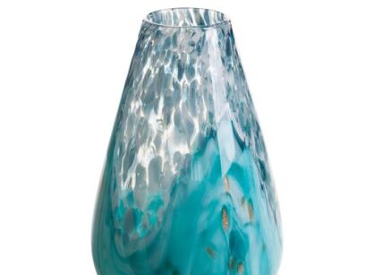 Wazon dekoracyjny szklany fi 18x32 EMILI turkusowo stalowy z barwionego szkła