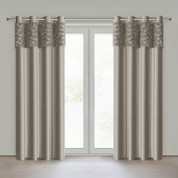 Zasłona na przelotkach 140x250 ROSES 13 Eva Minge welwetowa beżowa aplikacja róż 3D