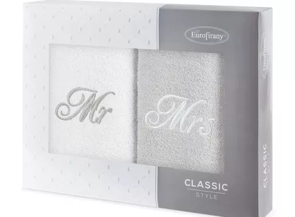 Komplet ręczników 2x50x90 MR MRS białe srebrne