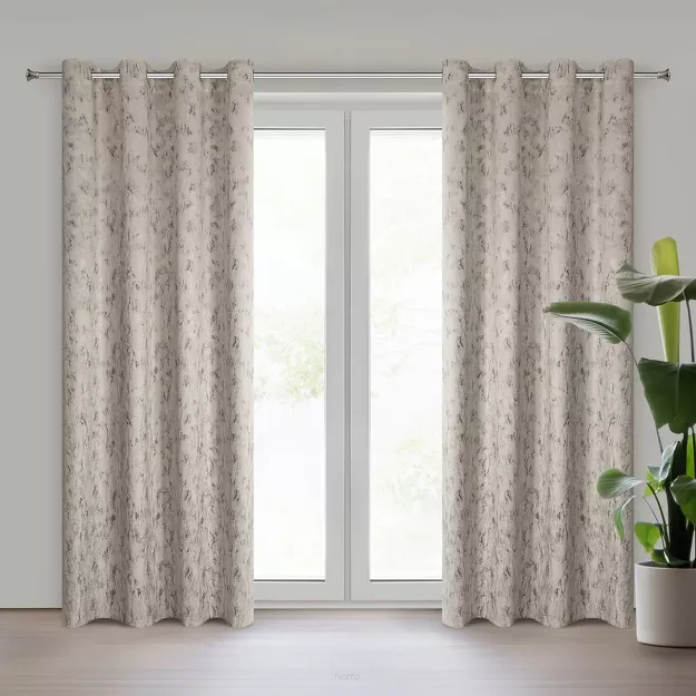 Zasłona na przelotkach 140x250 KORNELIA welwetowa jasny beż złocisty marmurkowy nadruk