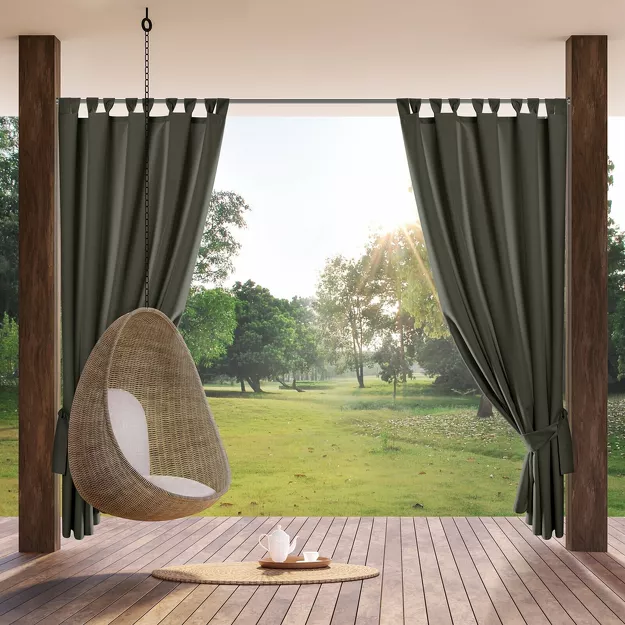 Zasłona na taras 155x260 GARDEN na szelkach zapinanymi na rzepy ciemna zieleń wodoodporna