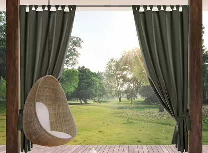 Zasłona na taras 155x260 GARDEN na szelkach zapinanymi na rzepy ciemna zieleń wodoodporna