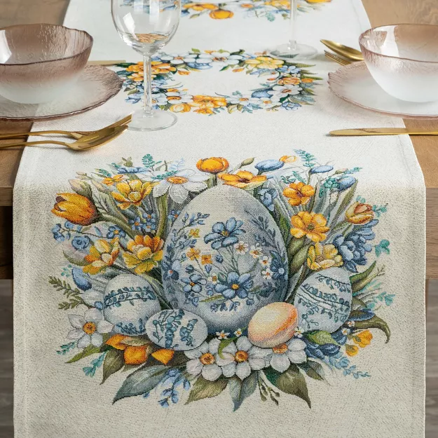 Bieżnik wielkanocny 45x140 67 gobelinowy naturalny żółty pisanki