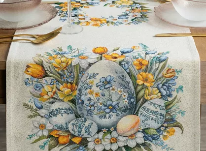 Bieżnik wielkanocny 45x140 67 gobelinowy naturalny żółty pisanki