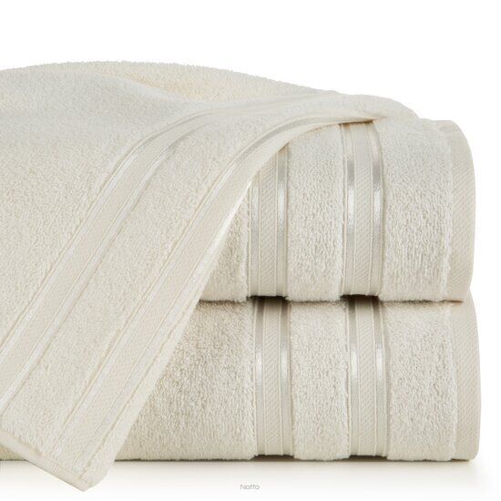 Ręcznik bawełniany 30x50 MANOLA kremowy z żakardową połyskującą bordiurą w paski