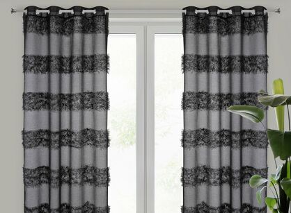 Firana na przelotkach 140x250 MARGARET czarna z etaminy z moherową nicią w pasy