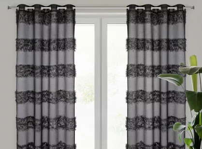 Firana gotowa na przelotkach 140x250 MARGARET czarna z etaminy z moherową nicią w pasy