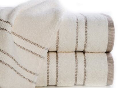Ręcznik bawełniany 100x150 KRISTI kremowy z żakardową bordiurą w pasy