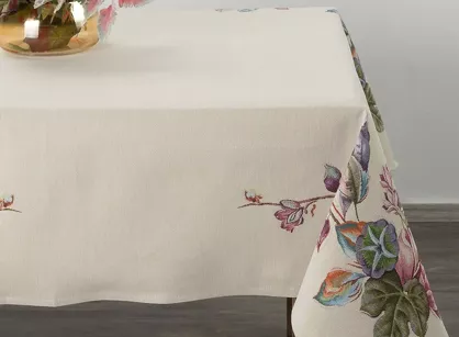 Obrus gobelinowy 140x180 1215 naturalny z wzorem kwiatowym