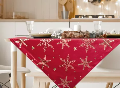 Nakładka świąteczna 85x85 11A welwetowa czerwona w śnieżynki