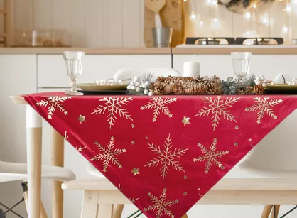 Nakładka świąteczna 85x85 14A welwetowa czerwona w śnieżynki