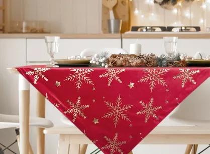 Nakładka świąteczna 85x85 14A welwetowa czerwona w śnieżynki