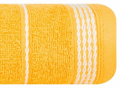 Ręcznik bawełniany 50x90 MIRA żółty zdobiony bordiurą w pasy