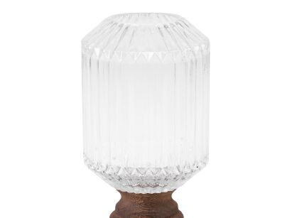 Świecznik dekoracyjny szklany 15x26 GRACE 1 biały brązowy ze szkła i drewna