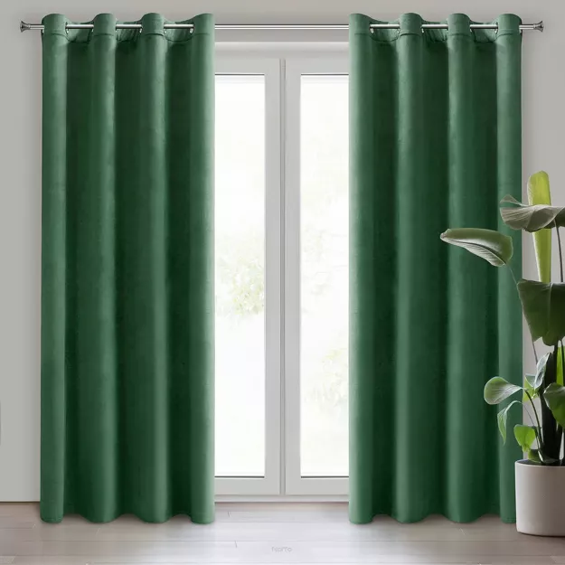 Zasłona na przelotkach 215x250 MELANIE welwetowa ciemna zieleń o aksamitnej strukturze