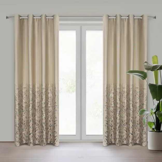 Zasłona na przelotkach 140x250 TORI welwetowa beżowa z szampańskim wzorem gałązek