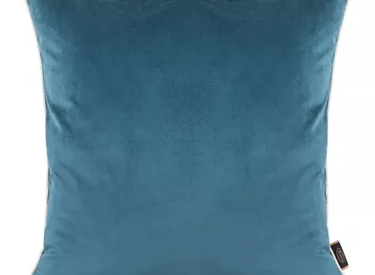 Poszewka welwetowa 45x45 VELVET 57E niebieska z wypustką na brzegach i imitacją lnu