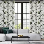 Zasłona na przelotkach 140x250 ELLEN welwetowa biała z nadrukiem egzotycznych oliwkowych liści - 8