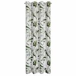 Zasłona na przelotkach 140x250 ELLEN welwetowa biała z nadrukiem egzotycznych oliwkowych liści - 5
