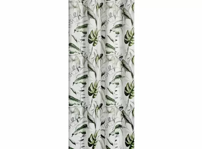 Zasłona gotowa na przelotkach 140x250 ELLEN welwetowa biała z nadrukiem egzotycznych oliwkowych liści