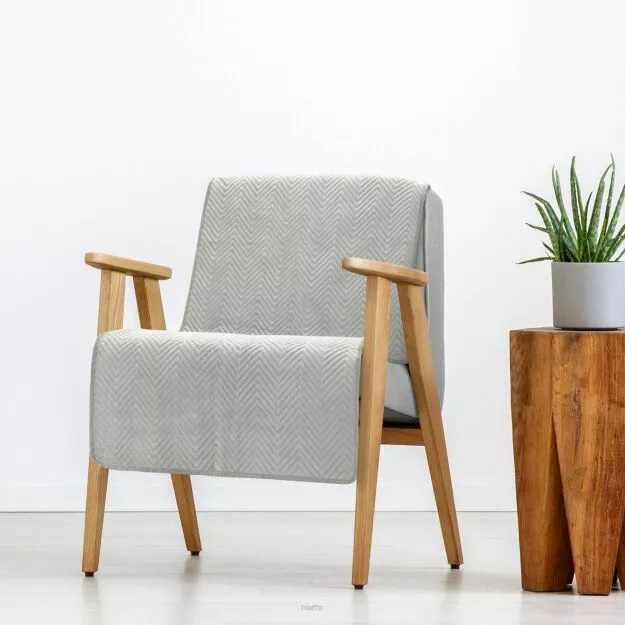 Narzuta na fotel welwetowa 70x160 SOFIA srebrna pikowana w gęstą jodełkę