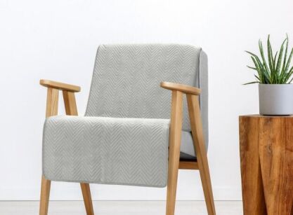 Narzuta na fotel welwetowa 70x160 SOFIA srebrna pikowana w gęstą jodełkę