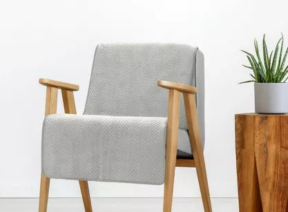 Narzuta na fotel welwetowa 70x160 SOFIA srebrna pikowana w gęstą jodełkę