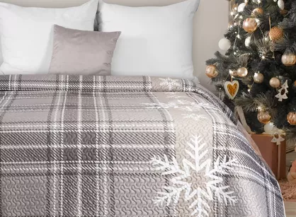 Narzuta świąteczna 220x240 HOLLY biała beżowa pikowana w kratkę z gwiazdkami