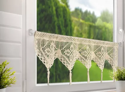 Zazdrostka w tunelu 150x30 MARTHA jasny beż z bawełny ażurowy wzór z chwostami