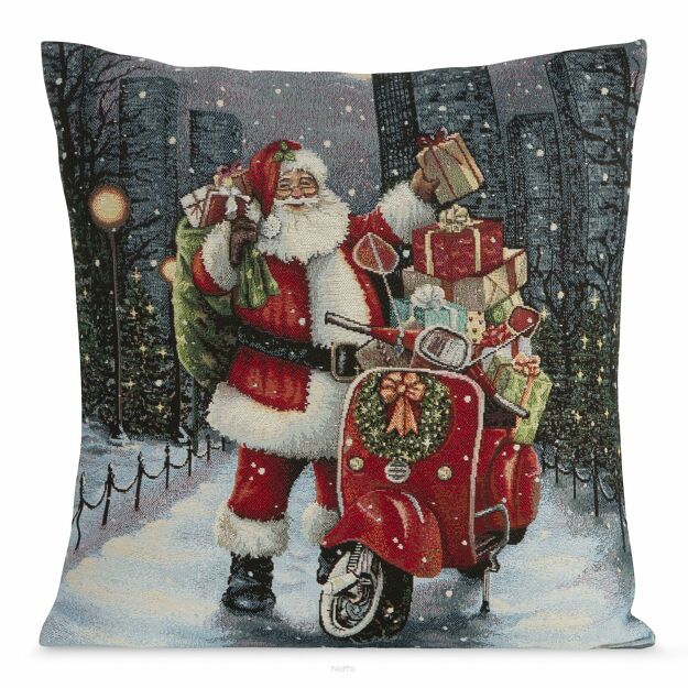 Poszewka świąteczna 45x45 6128 gobelinowa popielata czerwony Mikołaj