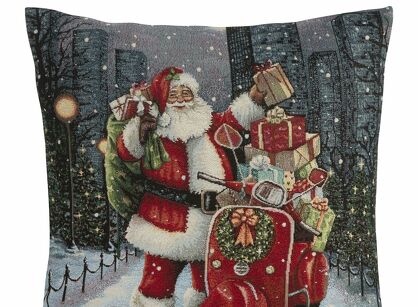 Poszewka świąteczna 45x45 6128 gobelinowa popielata czerwony Mikołaj