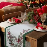 Bieżnik świąteczny 45x140 4115 gobelinowy z szenili naturalny zielony z gwiazdą betlejemską - 6