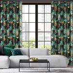 Zasłona na przelotkach 140x250 MALTA czarna ze złotym nadrukiem botanicznym - 9