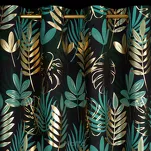 Zasłona na przelotkach 140x250 MALTA czarna ze złotym nadrukiem botanicznym - 4