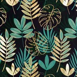 Zasłona na przelotkach 140x250 MALTA czarna ze złotym nadrukiem botanicznym - 2