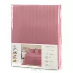 Pościel satynowa 140x200 VERA jednokolorowa gładka różowa w prążki - 2