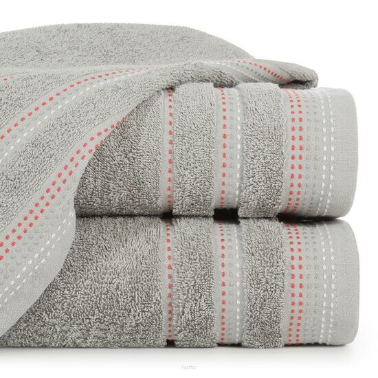 Ręcznik bawełniany 70x140 POLA srebrny z kolorową bordiurą zakończoną stebnowaniem