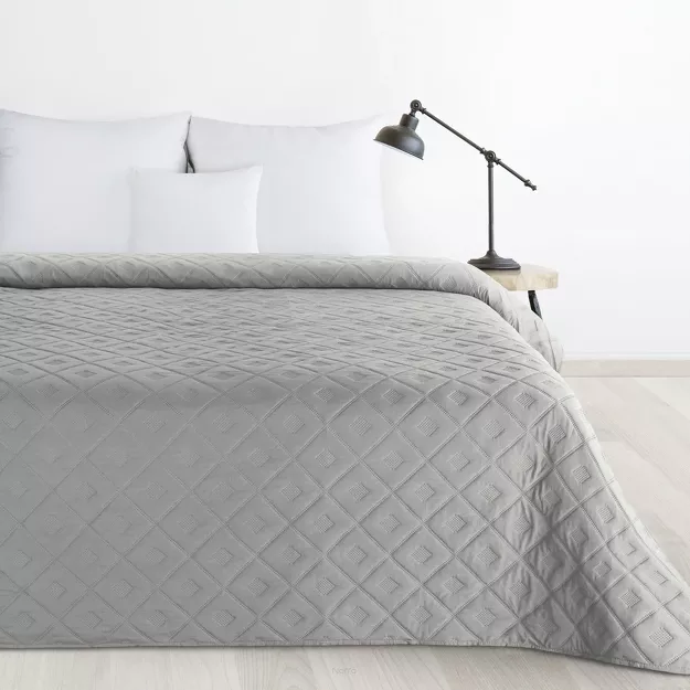 Narzuta 170x210 ALARA 6 srebrna pikowana z mikrofibry wzór wyrazistych rombów