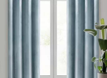 Zasłona na przelotkach 140x250 MELANIE welwetowa morska o aksamitnej strukturze