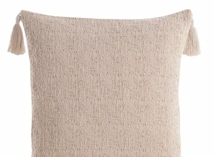 Poszewka płócienna 45x45 BOHO 7 beżowa z ozdobnymi chwostami