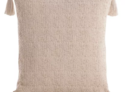 Poszewka płócienna 45x45 BOHO 7 beżowa z ozdobnymi chwostami