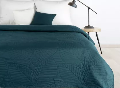 Narzuta 170x210 BONI 6 ciemny turkus pikowana z mikrofibry botaniczny wzór liści