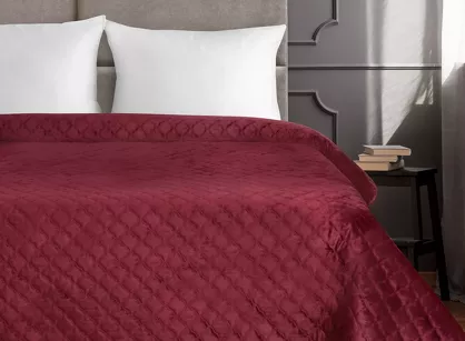 Narzuta welwetowa 220x240 VELVET 3 bordowa pikowana wzór arabeski