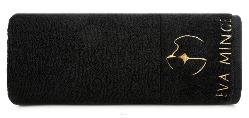 Ręcznik bawełniany 70x140 GAJA Eva Minge czarny z welwetową bordiurą sygnowaną logo projektantki