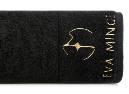 Ręcznik bawełniany 70x140 GAJA Eva Minge czarny z welwetową bordiurą sygnowaną logo projektantki